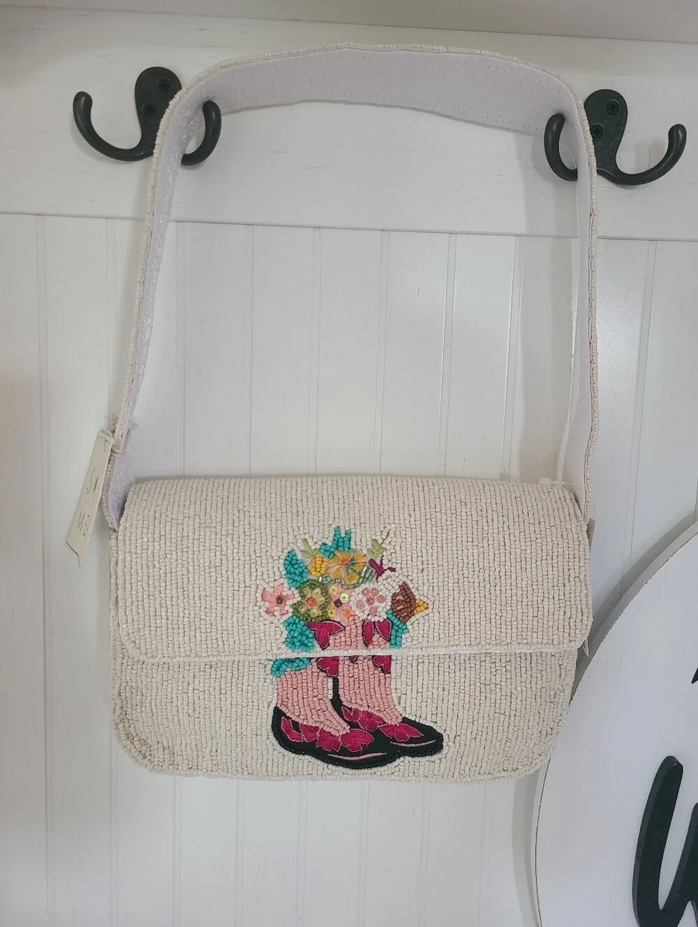 TikTok Viral Sol and Mer Western Boots with Flowers Beaded Bag